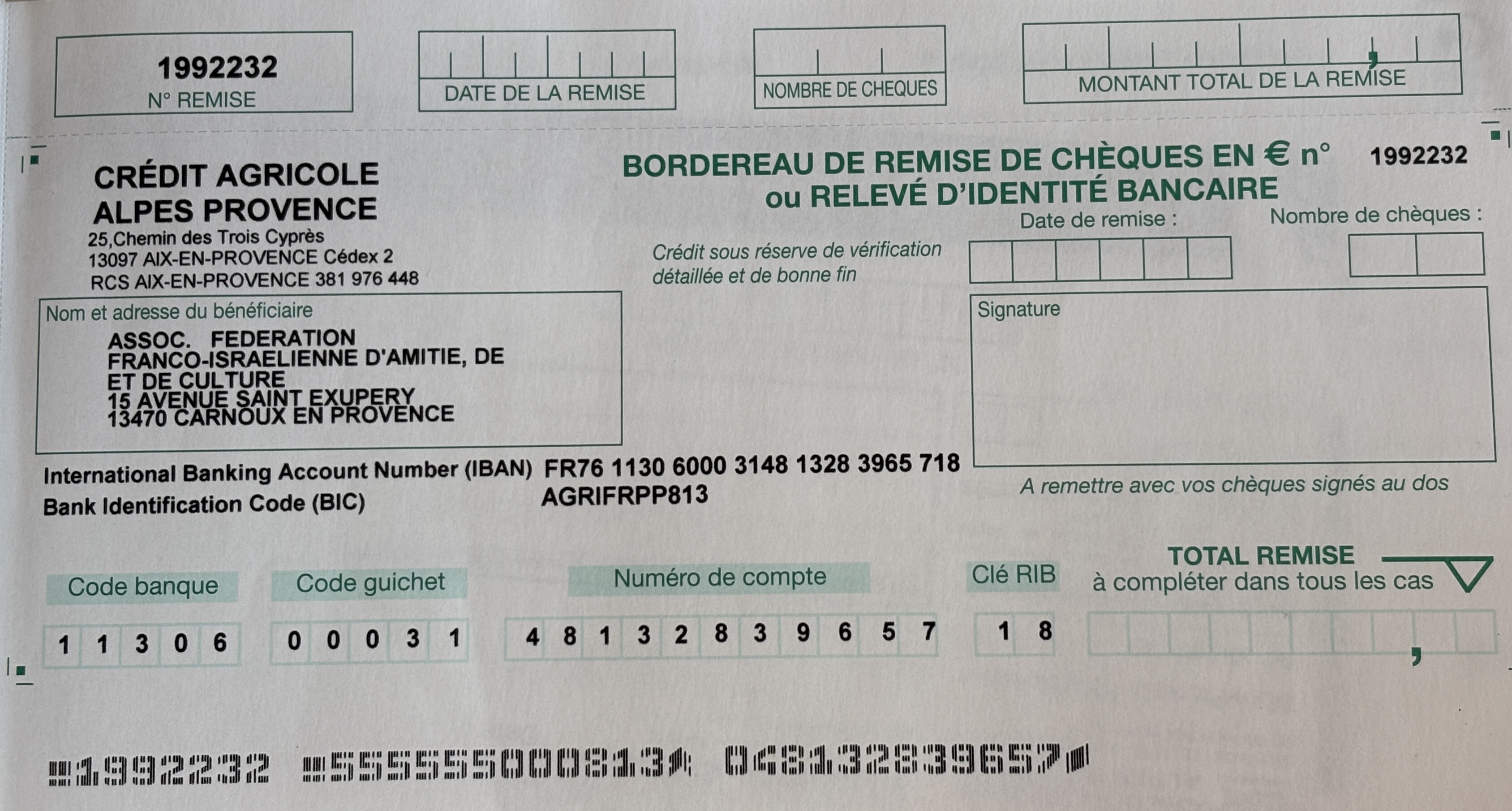 Bank details (RIB)